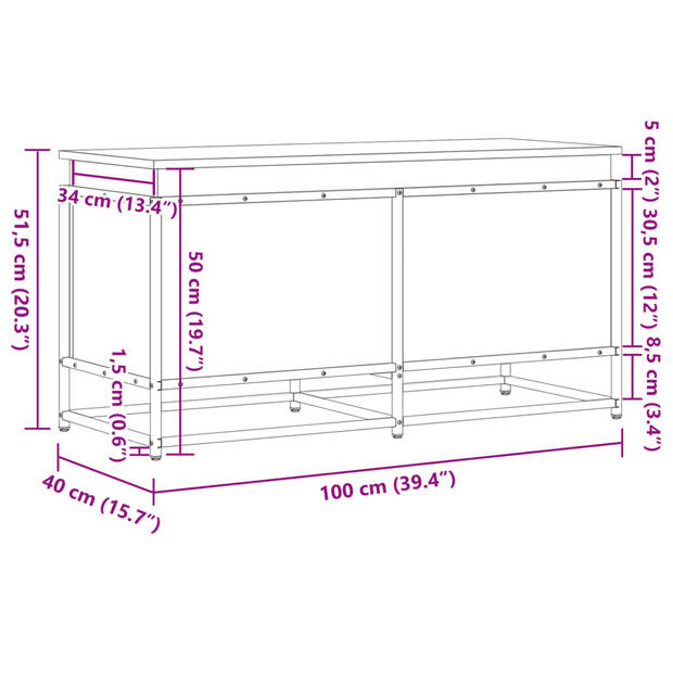 vidaXL Opbergbox met deksel 100x40x51,5 cm bewerkt hout gerookt eiken