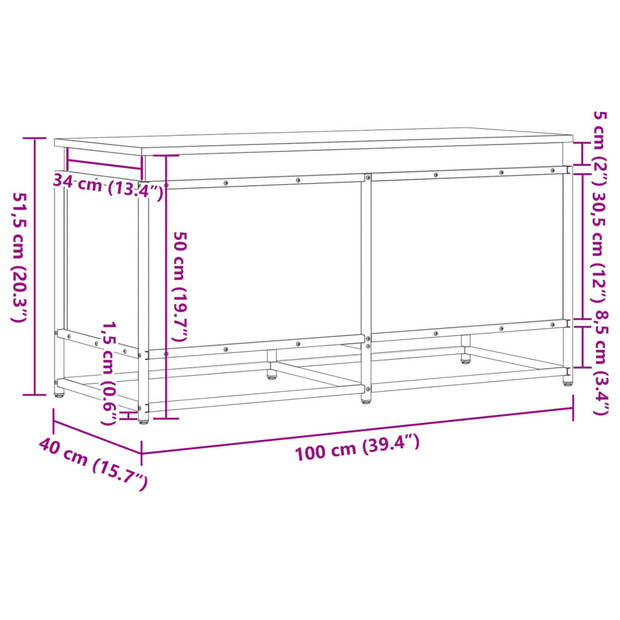 vidaXL Opbergbox met deksel 100x40x51,5 cm bewerkt hout bruin eiken