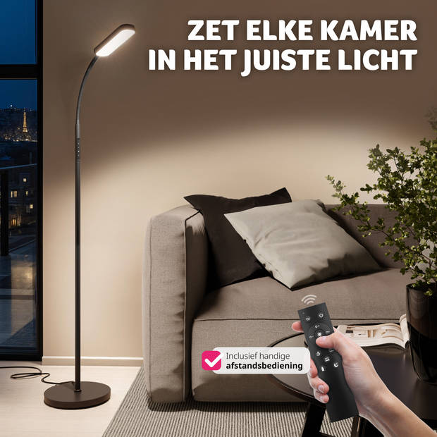 tectake® LED-Vloerlamp - Dimbaar met Zwanenhals, 5 Lichtmodi - Modern Design - Lees- & Bureaulamp - Zwart