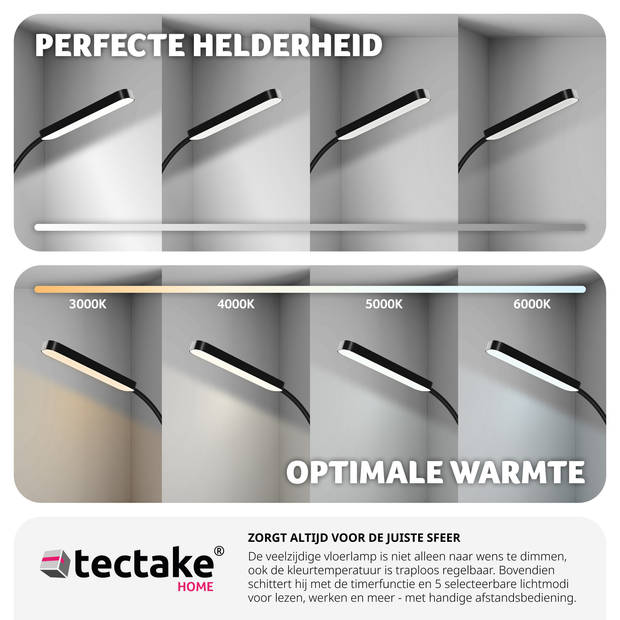 tectake® LED-Vloerlamp - Dimbaar met Zwanenhals, 5 Lichtmodi - Modern Design - Lees- & Bureaulamp - Zwart