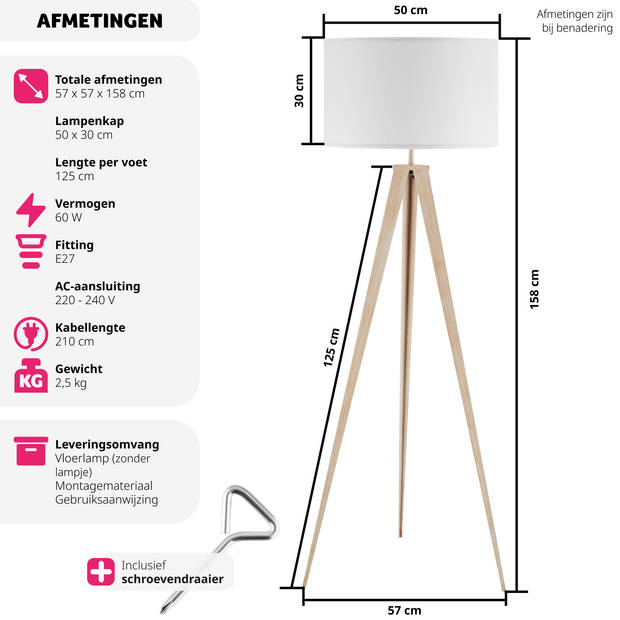 tectake® vloerlamp - staande lamp 3-poot - 158 cm hoog