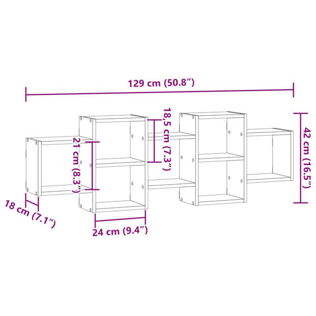 vidaXL Wandschap 129x18x42 cm bewerkt hout zwart