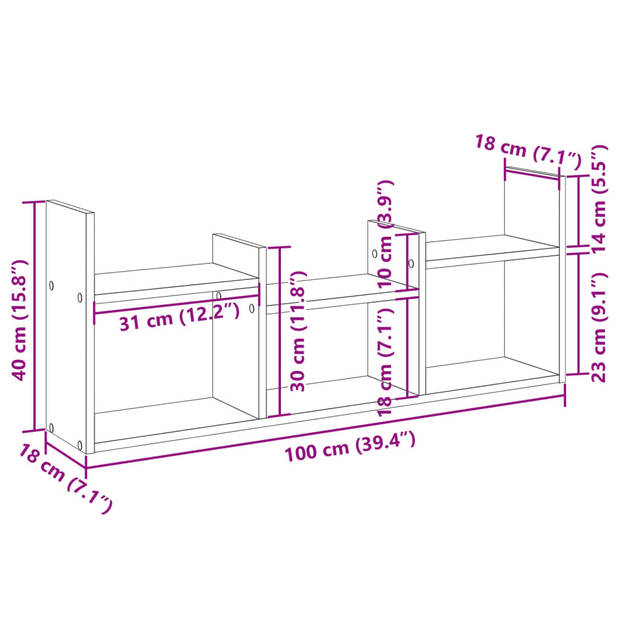 vidaXL Wandkast 100x18x40 cm bewerkt hout sonoma eikenkleurig