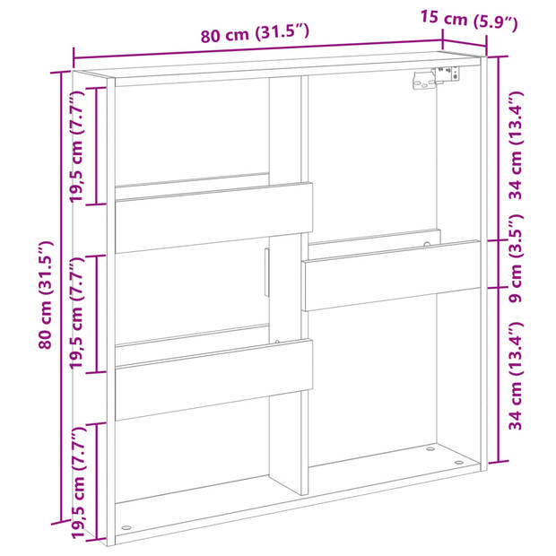 vidaXL Wandkast 80x15x80 cm bewerkt hout gerookt eikenkleurig