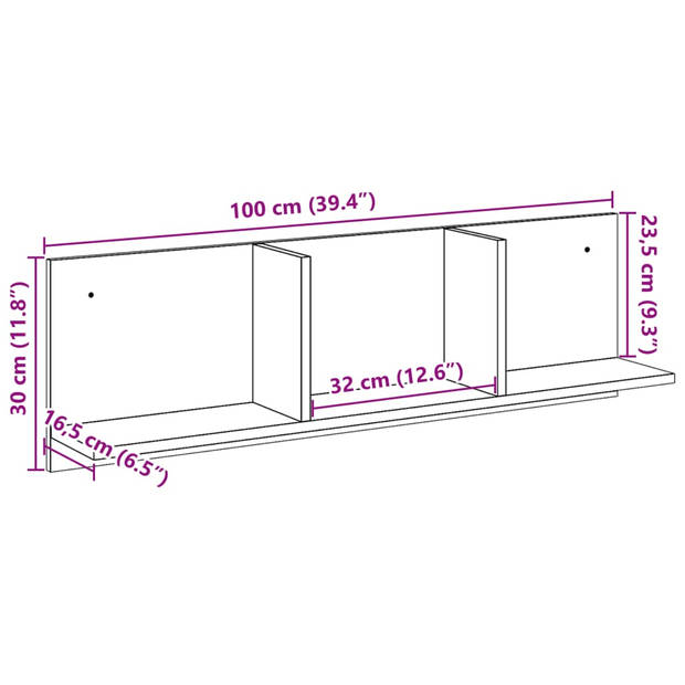 vidaXL Wandkast 100x16,5x30 cm bewerkt hout oud houtkleurig