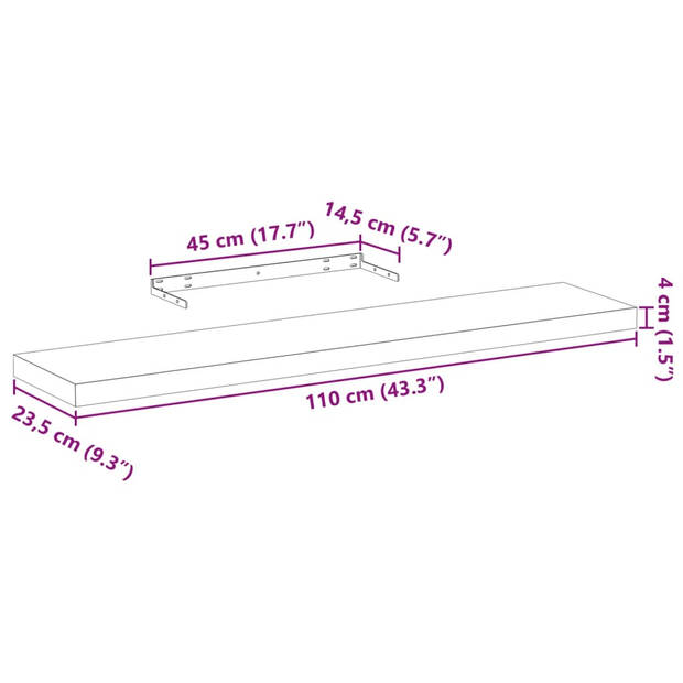 vidaXL Wandschap 110x23,5x4 cm bewerkt hout