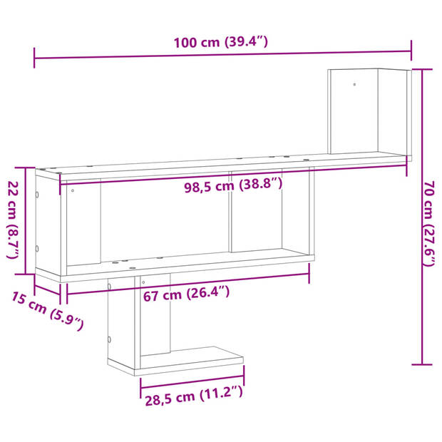 vidaXL Wandschap 100x15x70 cm bewerkt hout artisanaal eikenkleurig