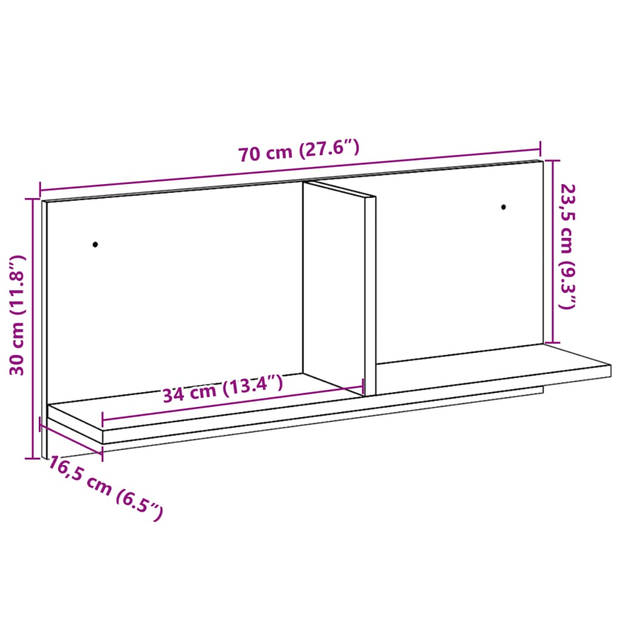 vidaXL Wandkast 70x16,5x30 cm bewerkt hout wit