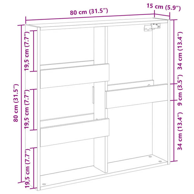 vidaXL Wandkast 80x15x80 cm bewerkt hout artisanaal eikenkleur