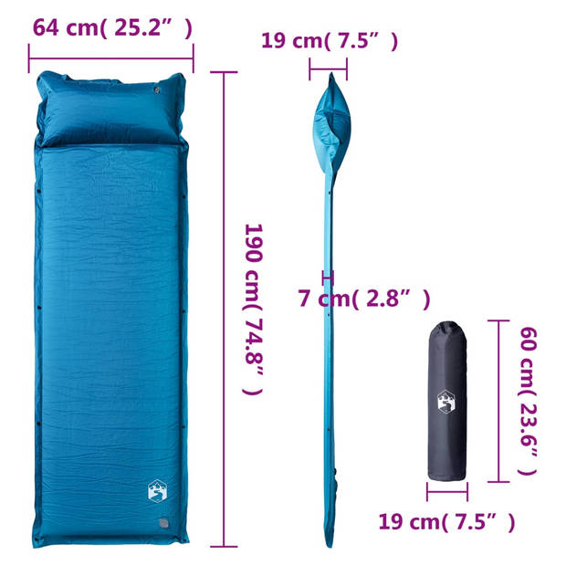 vidaXL Kampeermatras met kussen zelfopblazend 1-persoons turquoise