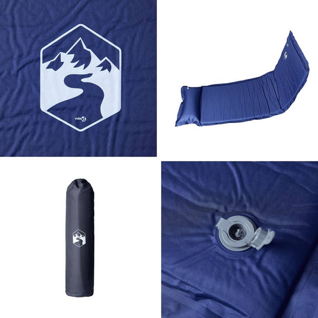 vidaXL Kampeermatras met kussen zelfopblazend 1-persoons marineblauw