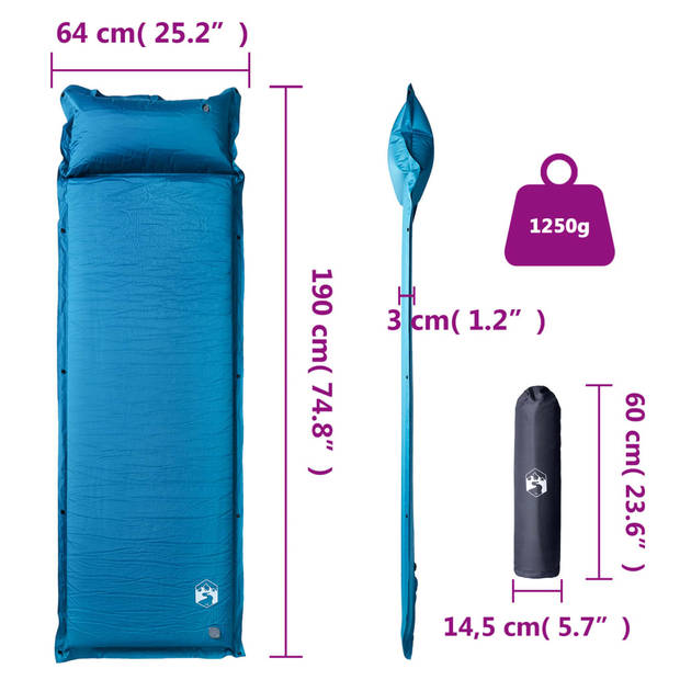 vidaXL Kampeermatras met kussen zelfopblazend 1-persoons turquoise