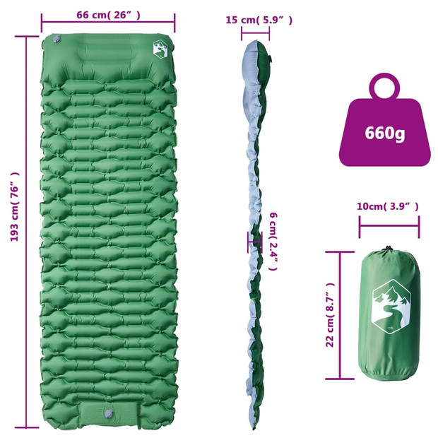 vidaXL Kampeermatras met kussen zelfopblazend 1-persoons groen