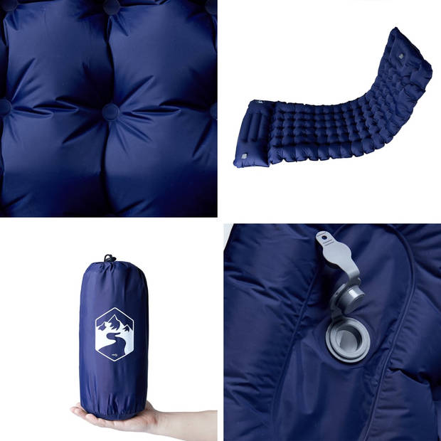 vidaXL Kampeermatras met kussen zelfopblazend 1-persoons marineblauw