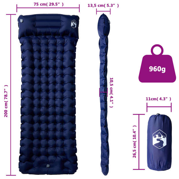 vidaXL Kampeermatras met kussen zelfopblazend 1-persoons marineblauw