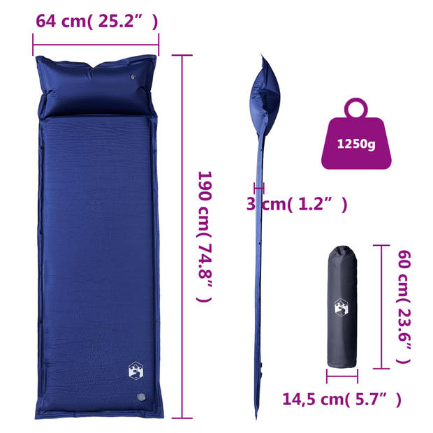 vidaXL Kampeermatras met kussen zelfopblazend 1-persoons marineblauw