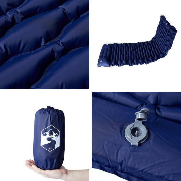 vidaXL Kampeermatras met kussen zelfopblazend 1-persoons marineblauw