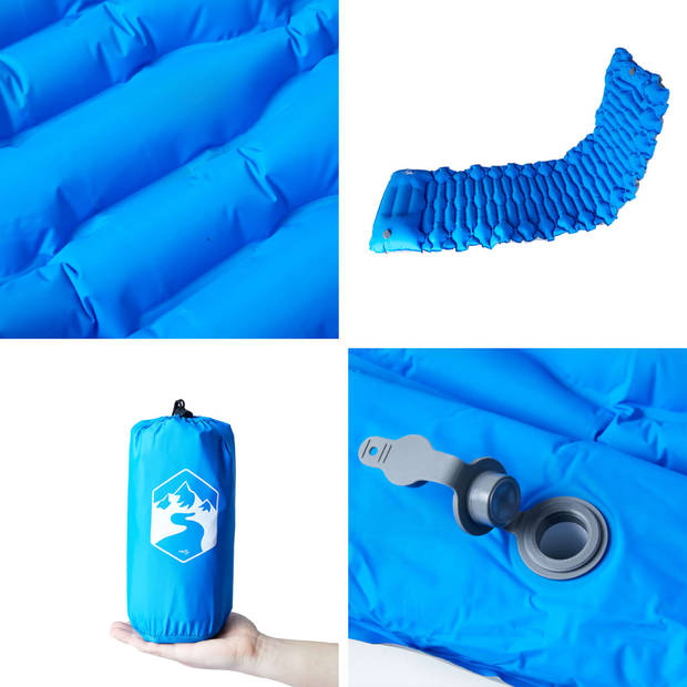 vidaXL Kampeermatras met kussen zelfopblazend 1-persoons blauw