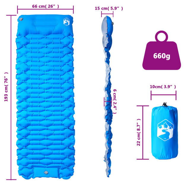 vidaXL Kampeermatras met kussen zelfopblazend 1-persoons blauw