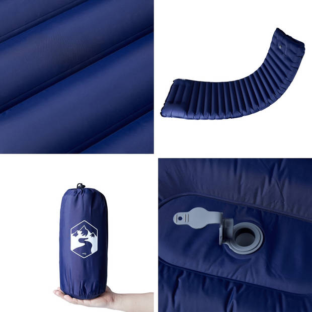 vidaXL Kampeermatras met kussen zelfopblazend 1-persoons marineblauw