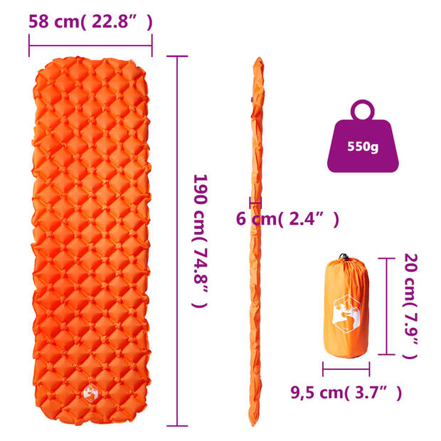 vidaXL Kampeermatras opblaasbaar 190x58x6 cm 1-persoons oranje