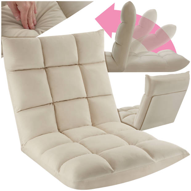 tectake® Opvouwbare Relaxstoel XXL - Verstelbare Rugleuning, Ligfunctie - Vloerstoel voor Meditatie - Beige