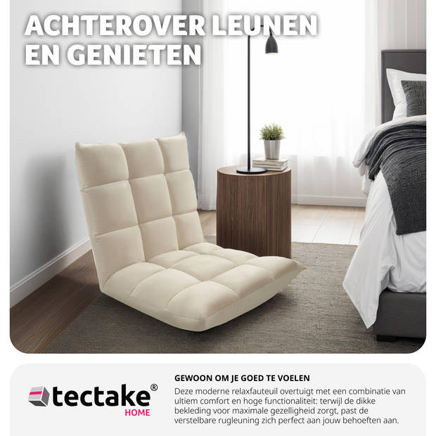 tectake® Opvouwbare Relaxstoel XXL - Verstelbare Rugleuning, Ligfunctie - Vloerstoel voor Meditatie - Beige