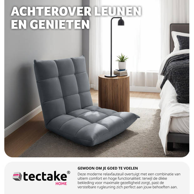 tectake® Opvouwbare Relaxstoel XXL - Verstelbare Rugleuning, Ligfunctie - Vloerstoel voor Meditatie - Grijs