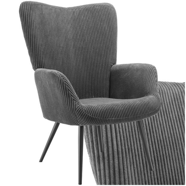 tectake® - Vleugelfauteuil in Scandinavische Stijl - Corduroy Hygge