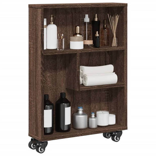 vidaXL Opbergtrolley smal 48x13x68 cm bewerkt hout bruin eikenkleurig