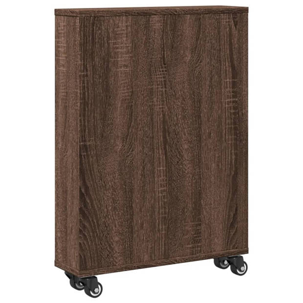 vidaXL Opbergtrolley smal 48x13x68 cm bewerkt hout bruin eikenkleurig