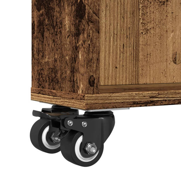 vidaXL Opbergtrolley smal 48x13x68 cm bewerkt hout oud houtkleurig