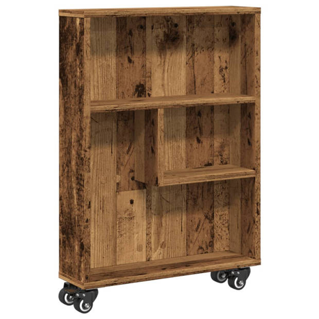 vidaXL Opbergtrolley smal 48x13x68 cm bewerkt hout oud houtkleurig