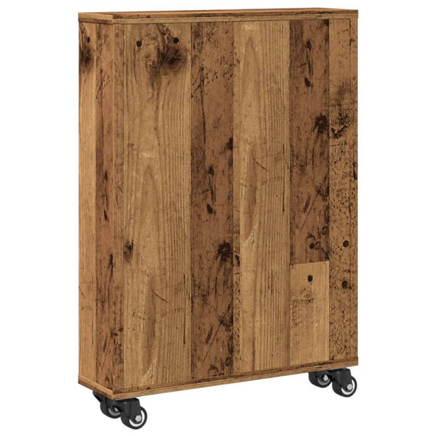 vidaXL Opbergtrolley smal 48x13x68 cm bewerkt hout oud houtkleurig