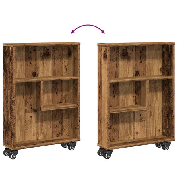 vidaXL Opbergtrolley smal 48x13x68 cm bewerkt hout oud houtkleurig