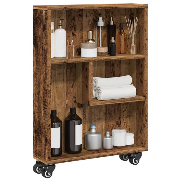 vidaXL Opbergtrolley smal 48x13x68 cm bewerkt hout oud houtkleurig