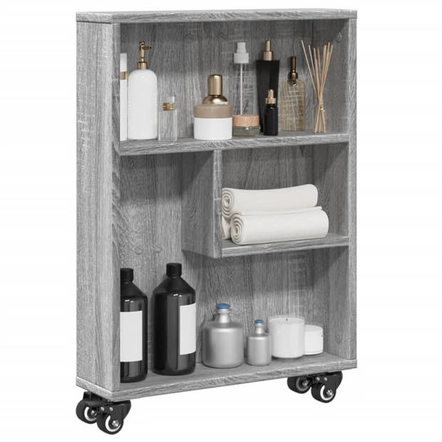 vidaXL Opbergtrolley smal 48x13x68 cm bewerkt hout grijs sonoma eiken