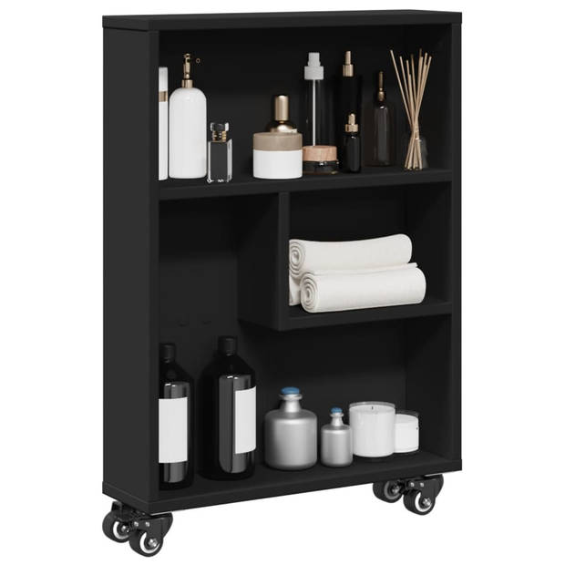 vidaXL Opbergtrolley smal 48x13x68 cm bewerkt hout zwart