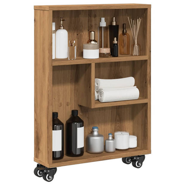 vidaXL Opbergtrolley smal 48x13x68 cm bewerkt hout artisanaal eiken