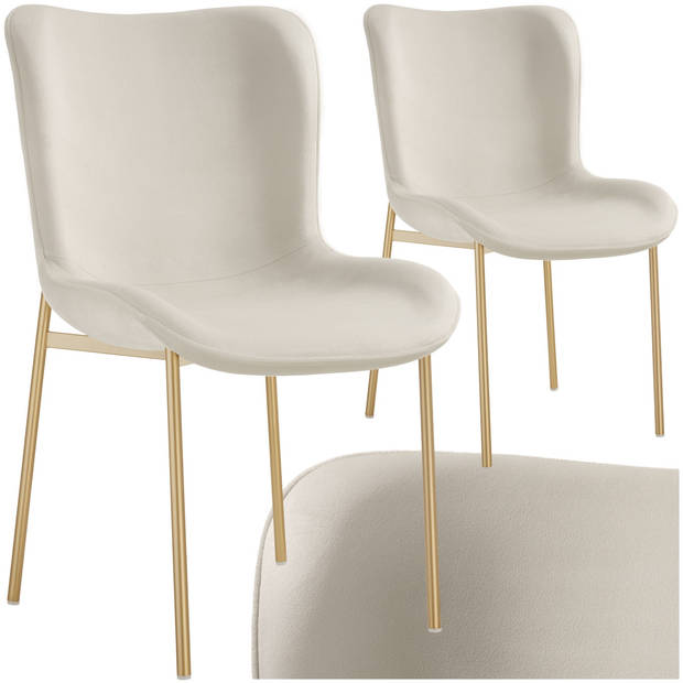 tectake® - 2x gestoffeerde eetkamerstoel - Fluweellook - beige / goud