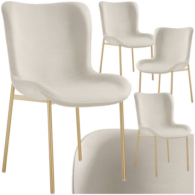 tectake® - 4x gestoffeerde eetkamerstoel - Fluweellook - beige / goud