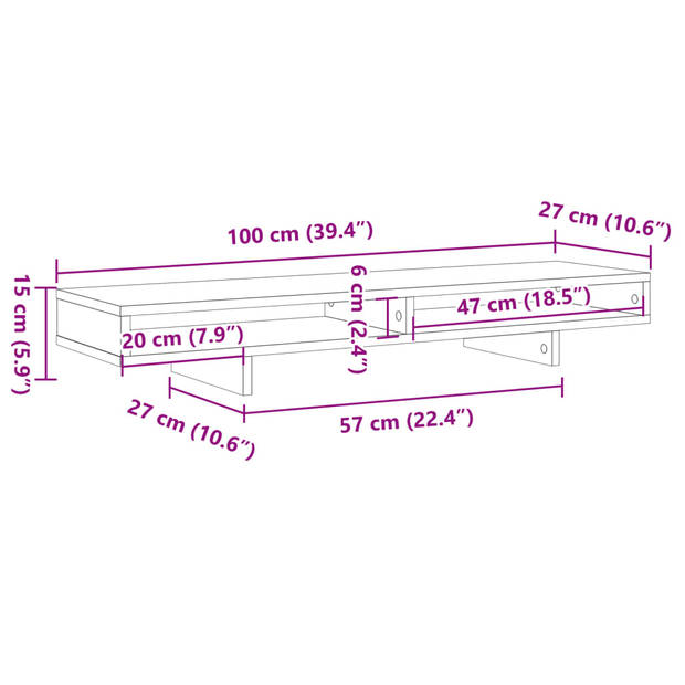 vidaXL Monitorstandaard 100x27x15 cm bewerkt hout betongrijs