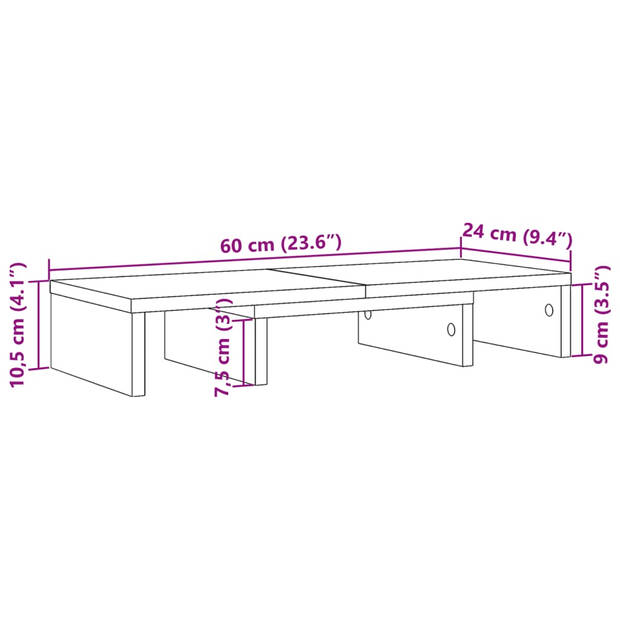 vidaXL Monitorstandaard verstelbaar 60x24x10,5 cm hout betongrijs