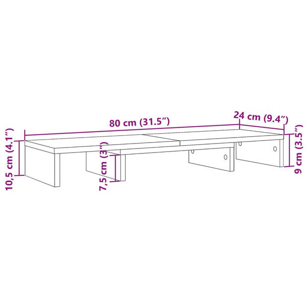 vidaXL Monitorstandaard verstelbaar 80x24x10,5 cm bewerkt hout zwart