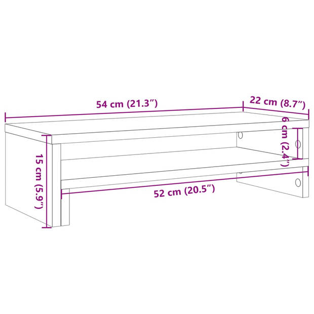 vidaXL Monitorstandaard 54x22x15 cm bewerkt hout grijs sonoma eiken