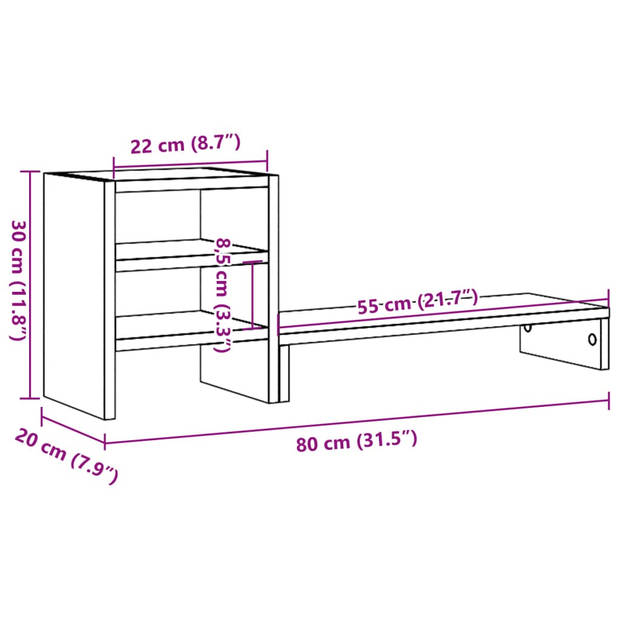 vidaXL Monitorstandaard met bureau-organizer hout artisanaal eiken