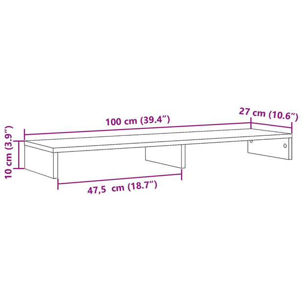 vidaXL Monitorstandaard 100x27x10 cm bewerkt hout oud houtkleurig