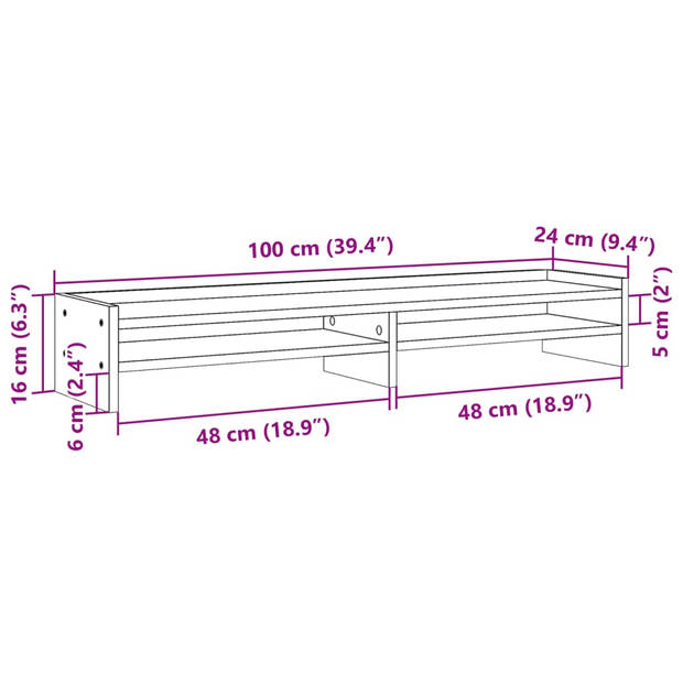 vidaXL Monitorstandaard 100x24x16 cm bewerkt hout gerookt eikenkleurig