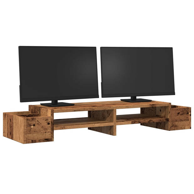 vidaXL Monitorstandaard met opbergruimte 100x27x15 cm hout oud hout