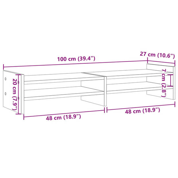 vidaXL Monitorstandaard 100x27x20 cm bewerkt hout gerookt eikenkleurig